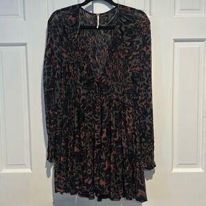 Free People Dark Animal Print Gauze Dress